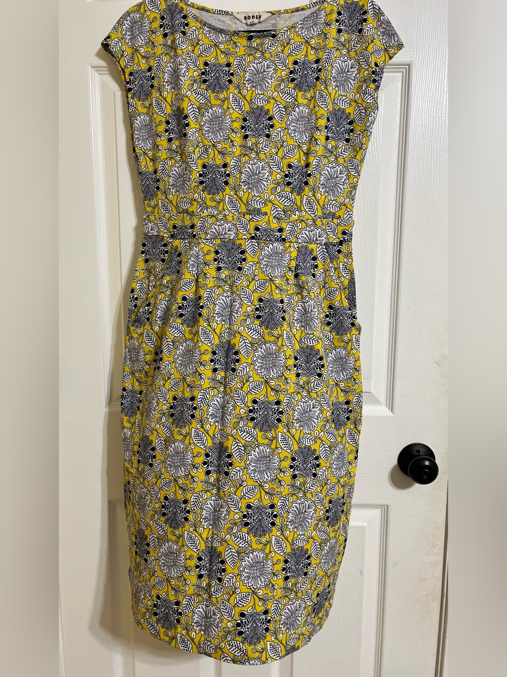 Floral Print Dress Yellow Navy White Size 8L Long